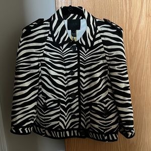 J. Crew Collection Black & White Zebra Striped Button-Up Jacket, Size 2